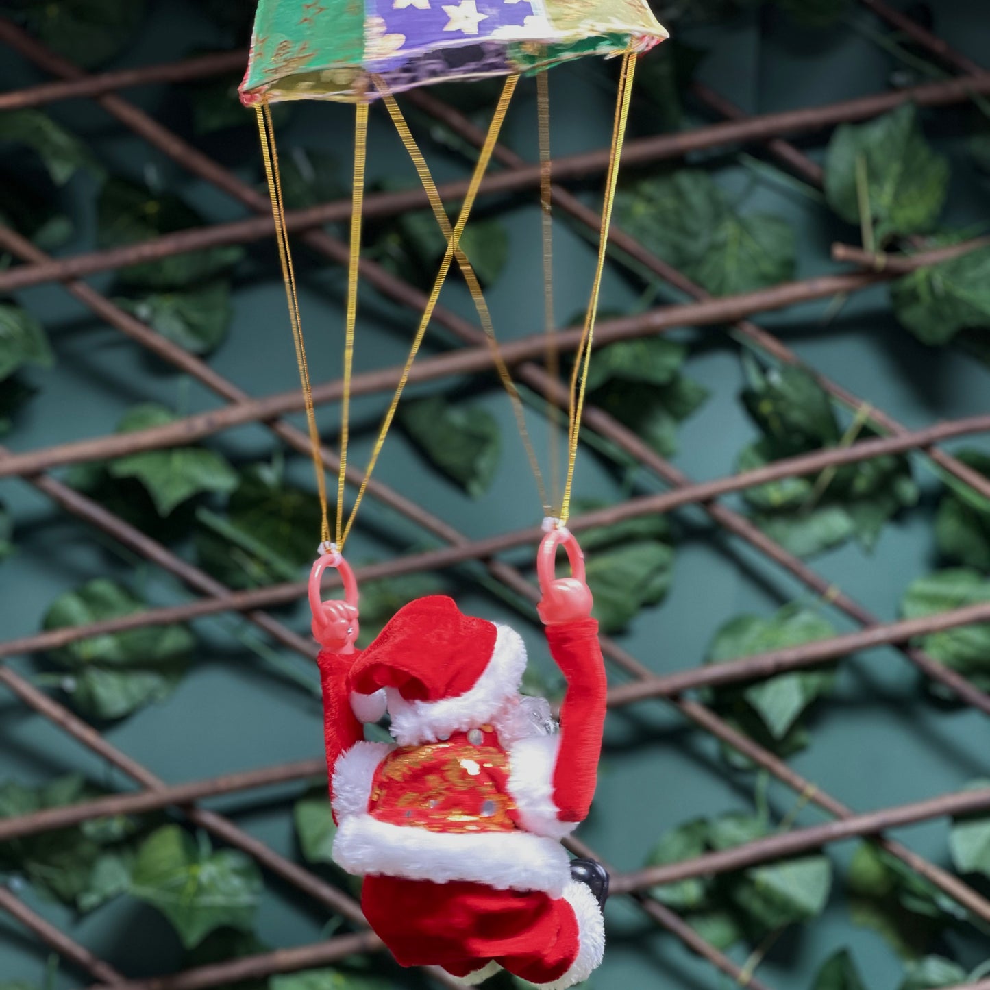 Parachuting Santa Claus Musical Animated Hanging Christmas Ornament