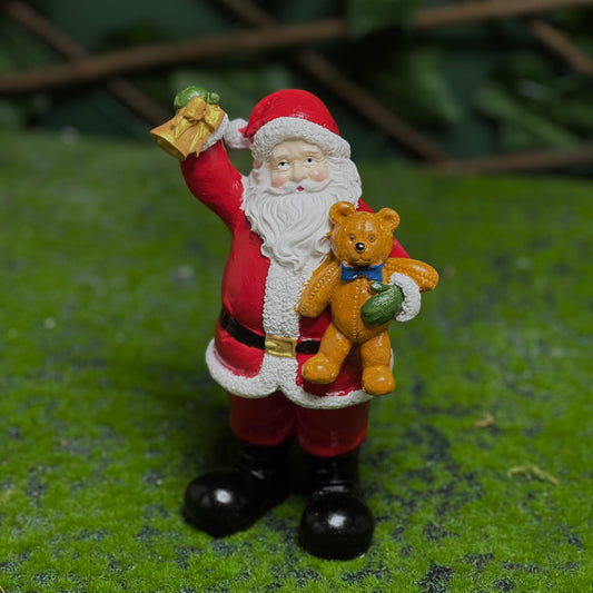 Santa with Bell and Teddy Bear Miniature Figurine Decor
