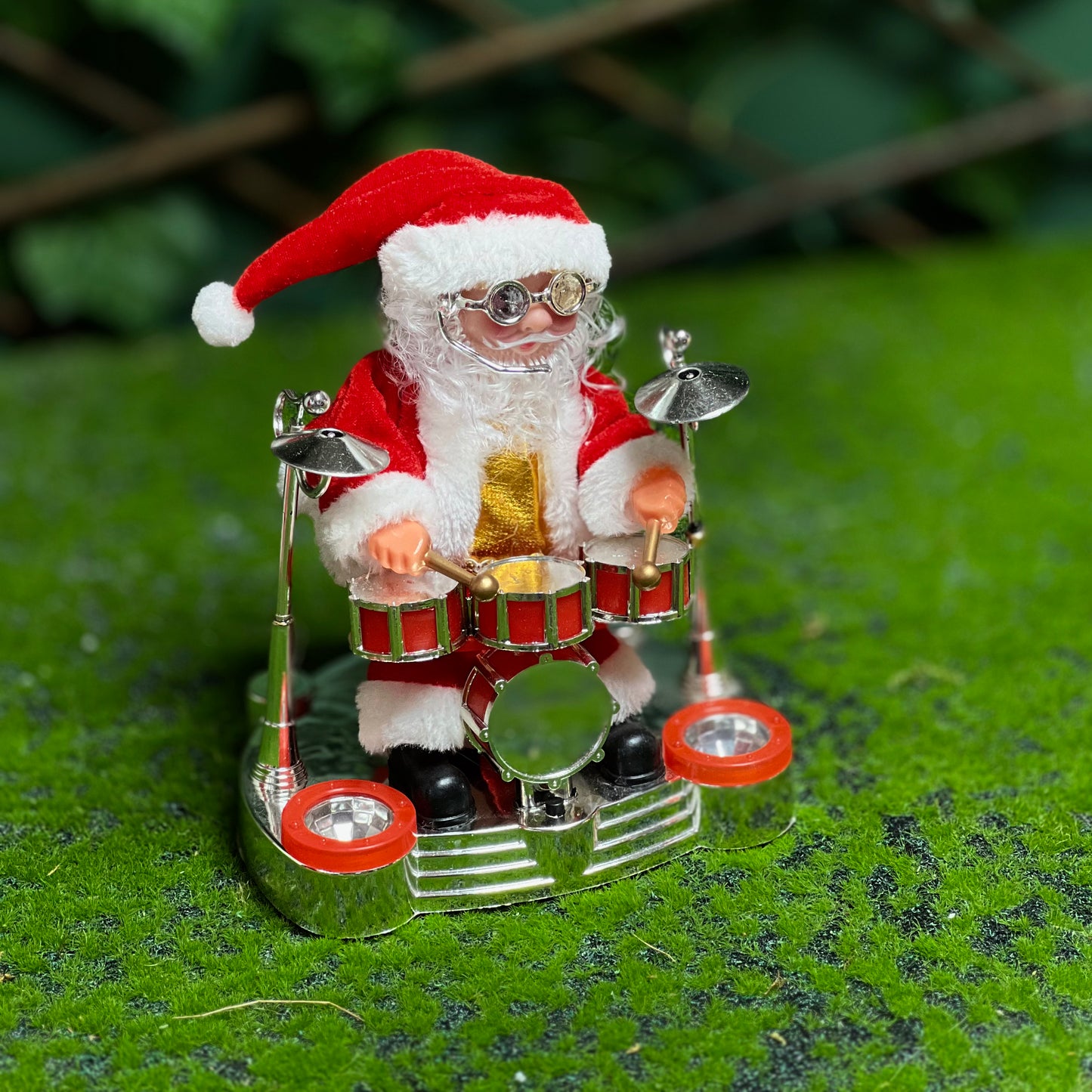 Musical Animated Drumming Santa Claus Figurine with Glasses