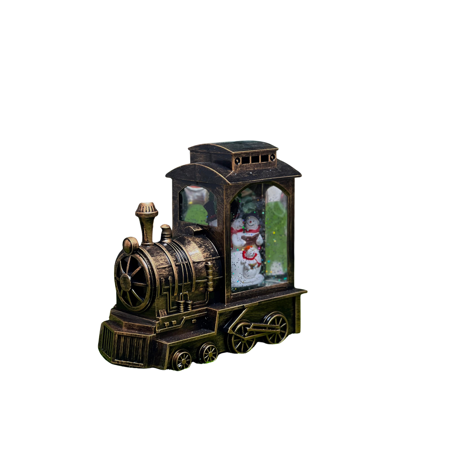 Vintage Black Train Snow Globe Lantern – Santa Scene (6.75")