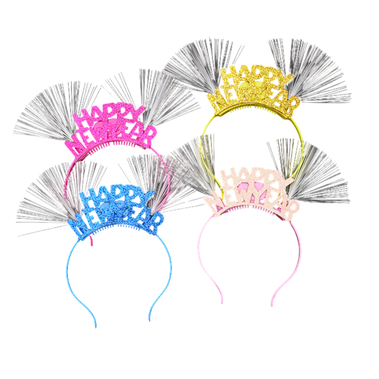 LED Fiber Optic Happy New Year Headbands – Pack of 4