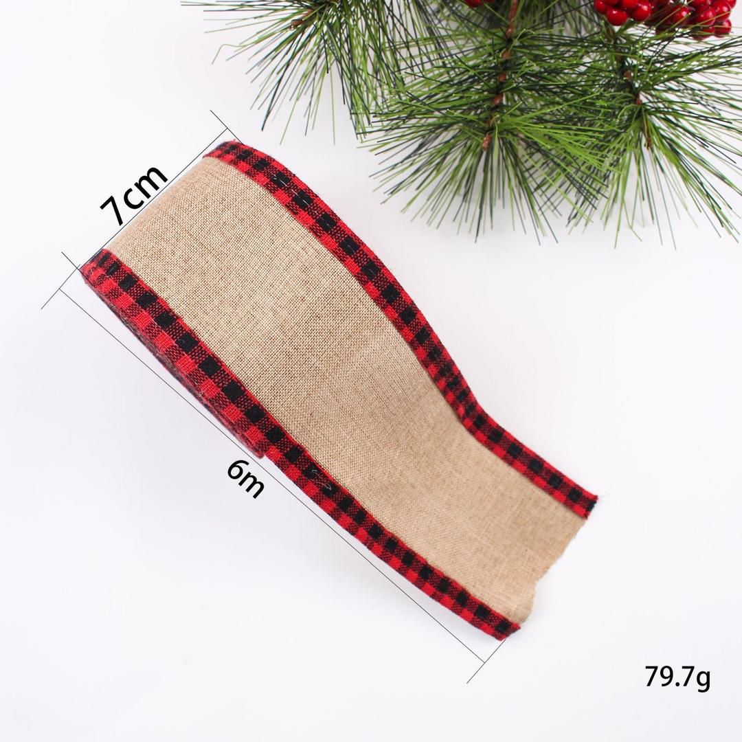 Red Black Plaid Burlap Ribbon Rustic Decor 6 Meter