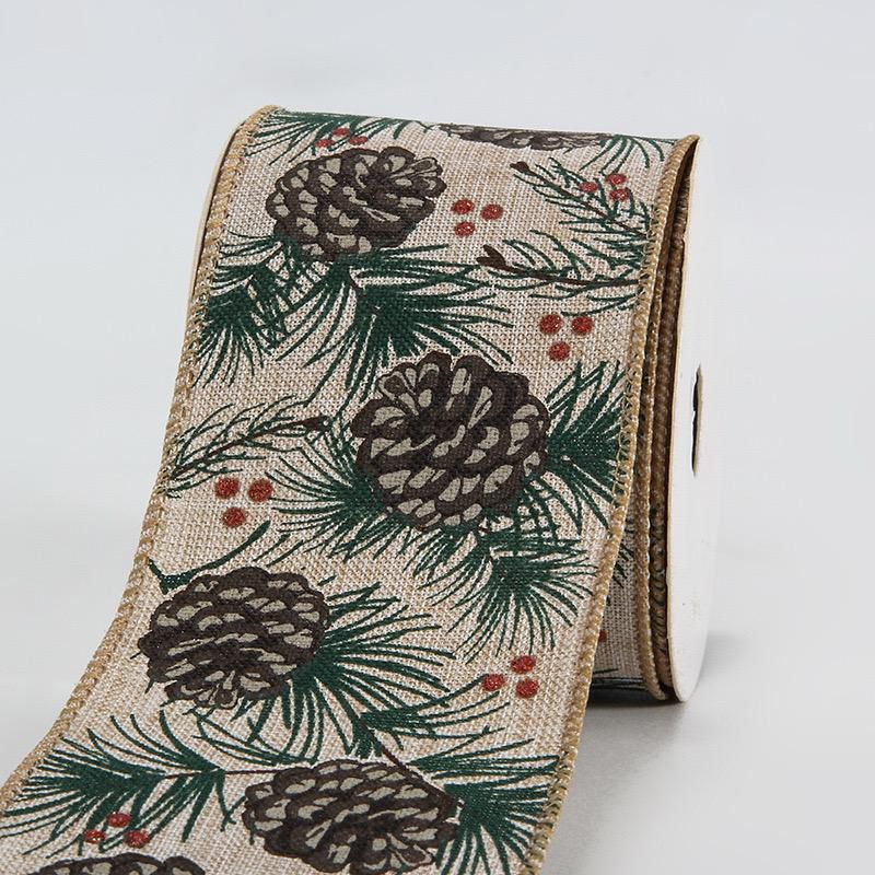 Pine Cone & Needles Burlap Ribbon 45 Meters