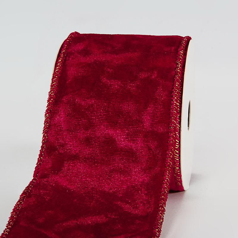 Ruby Red Crushed Velvet Wired Ribbon 45 Meters