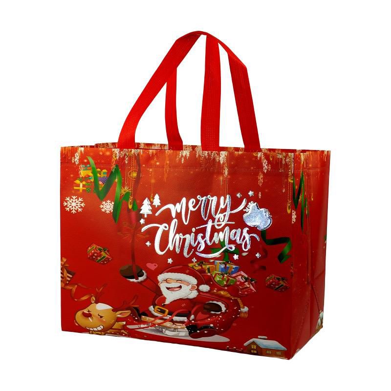 Red Non-Woven Reusable Santa Reindeer Gift Tote Bag 6 Pcs