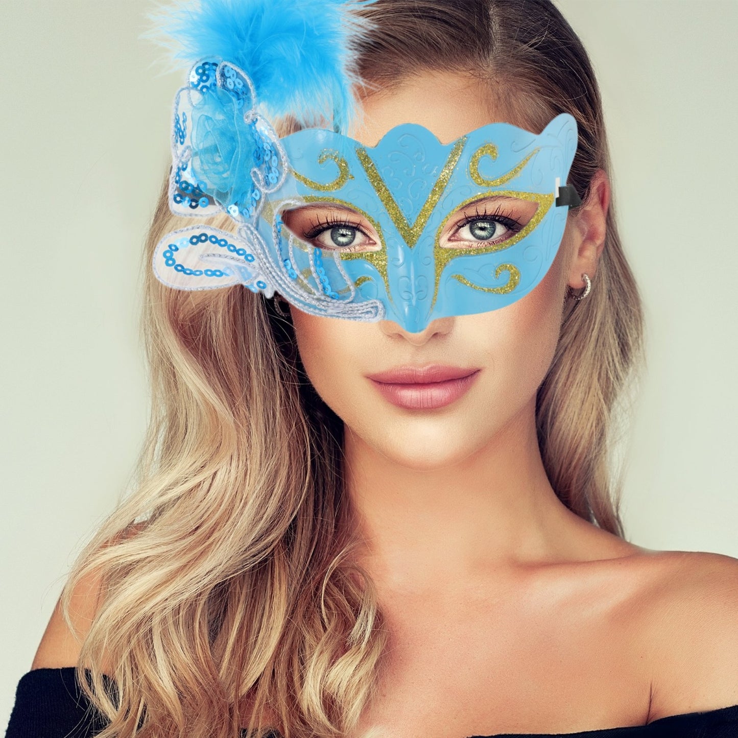 Blue Feather Masquerade Eye Mask for Parties and Events