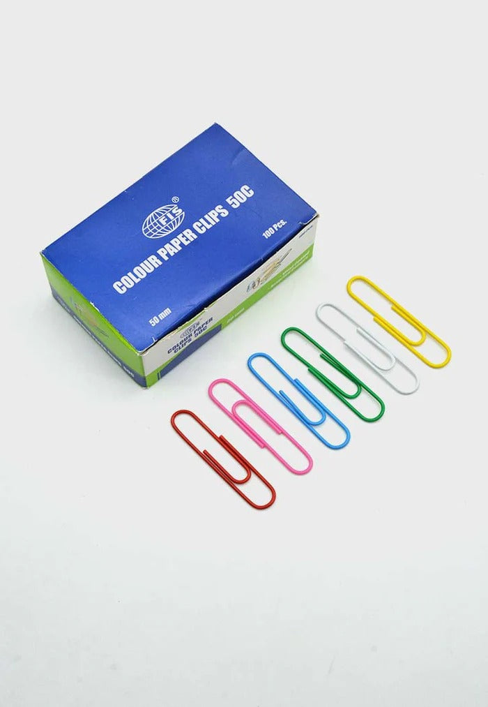 FIS Colour Paper Clips 50mm Vinyl Coated – 100 Pieces