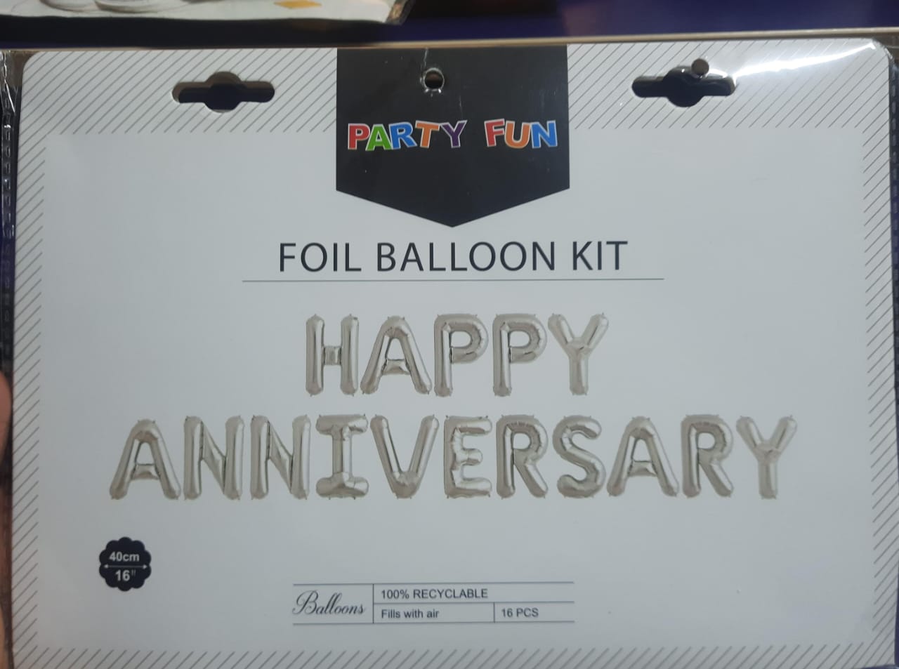 Happy Anniversary Foil Balloon Banner – Silver Letter Balloons (16 Inch)