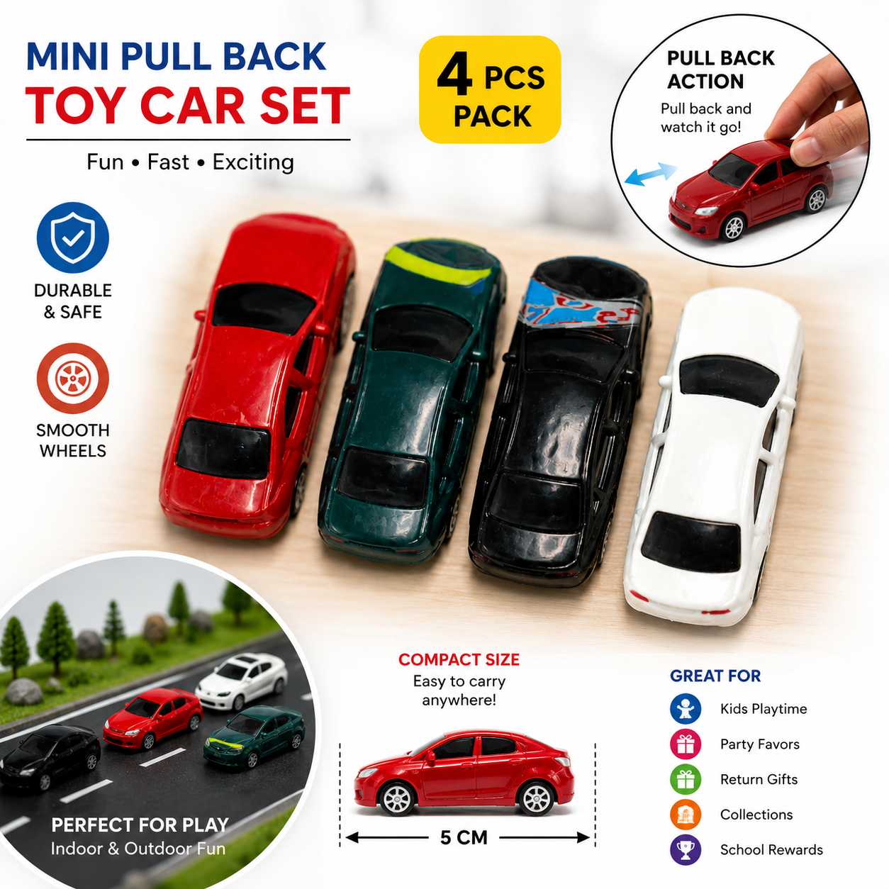 Mini Pull Back Toy Car Set for Kids – Small Plastic Racing Cars, 5 cm Mini Vehicle Toys,