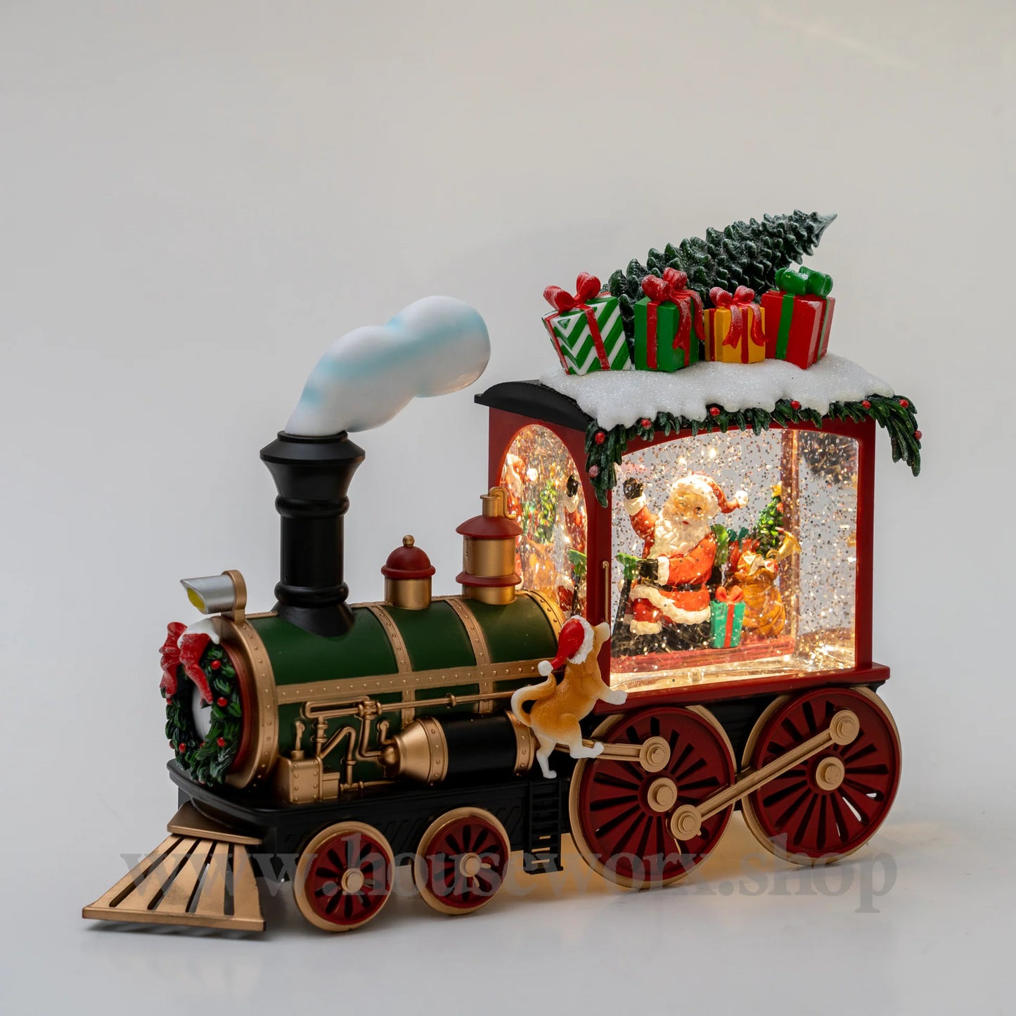 Glow Christmas Train Decor, Battery Operated Snow Globe Lighted Train Decoration.