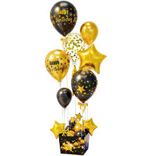 Happy Birth Day Balloon Bouquet Decoration Set – Black Gold Standing Balloon Display