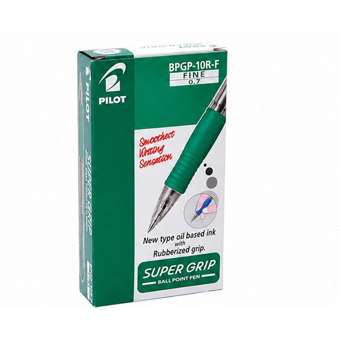 Pilot Super Grip Ball Point Pen 0.7 mm – Black Blue Red Green, Single or Box of 12