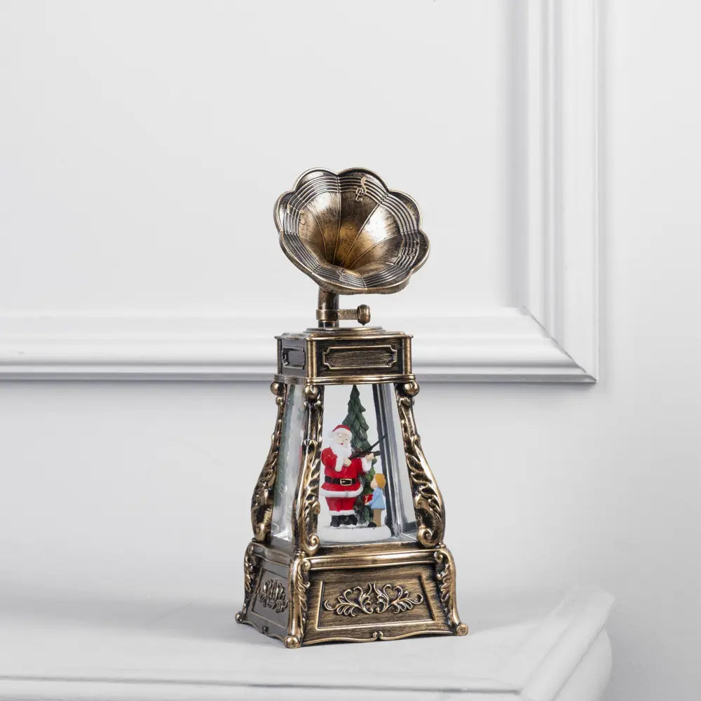 Christmas Musical Snow Globe Phonograph Lantern with Tree & Swirling Glitter