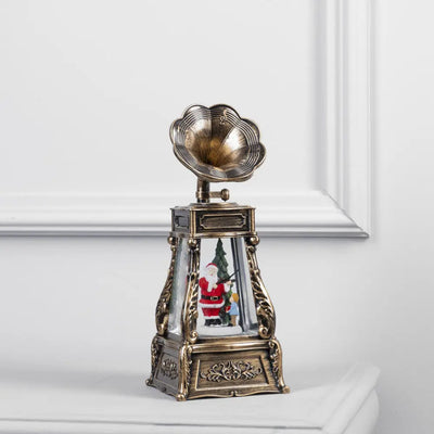 Christmas Musical Snow Globe Phonograph Lantern with Tree & Swirling Glitter