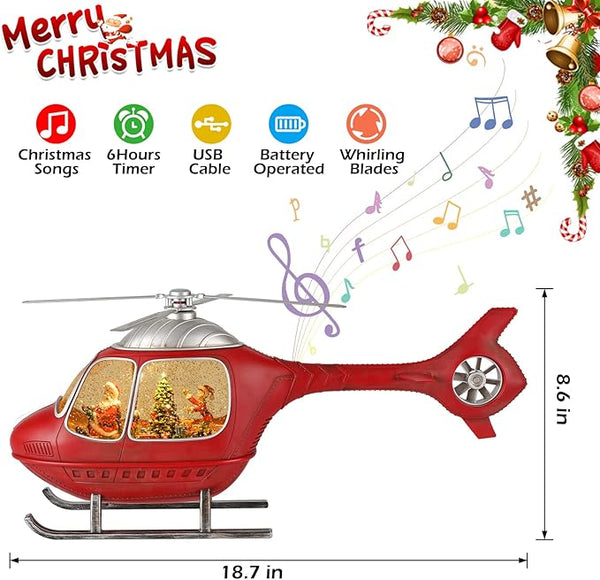 Helicopter Christmas Snow Globe Lantern with Glitter, Music and Lights