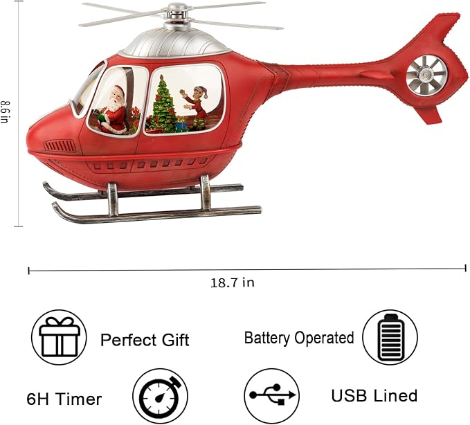 Helicopter Christmas Snow Globe Lantern with Glitter, Music and Lights