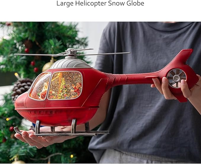 Helicopter Christmas Snow Globe Lantern with Glitter, Music and Lights