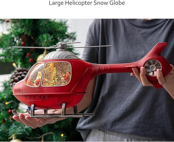 Helicopter Christmas Snow Globe Lantern with Glitter, Music and Lights