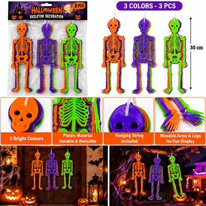 Halloween Colorful Skeleton Hanging Decorations, 3 Pcs, 30CM