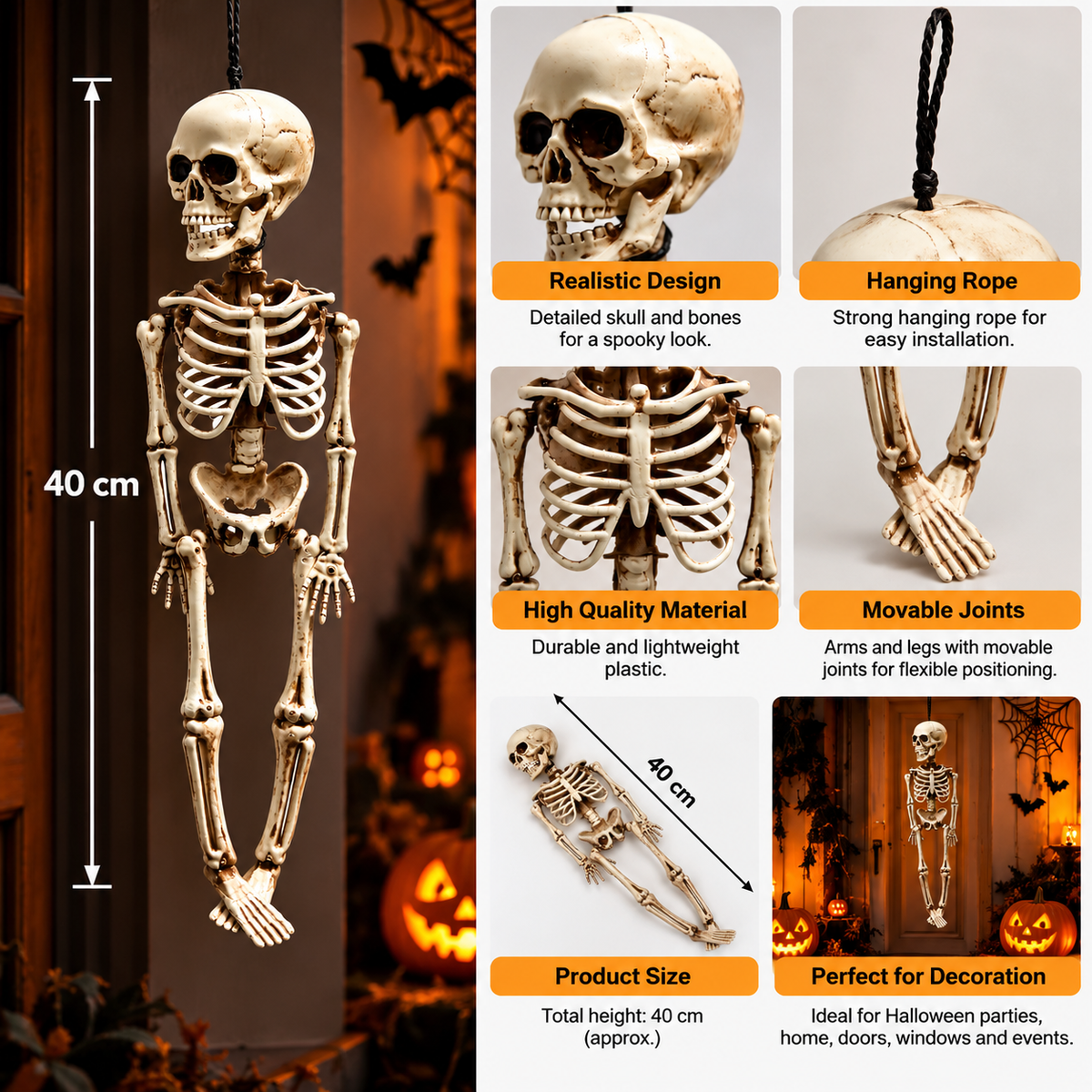 40CM Halloween Hanging Skeleton Decoration with Movable Joints