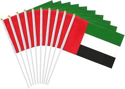 UAE Hand Flags A5 – Pack of 12 with Sticks | National Day & Events