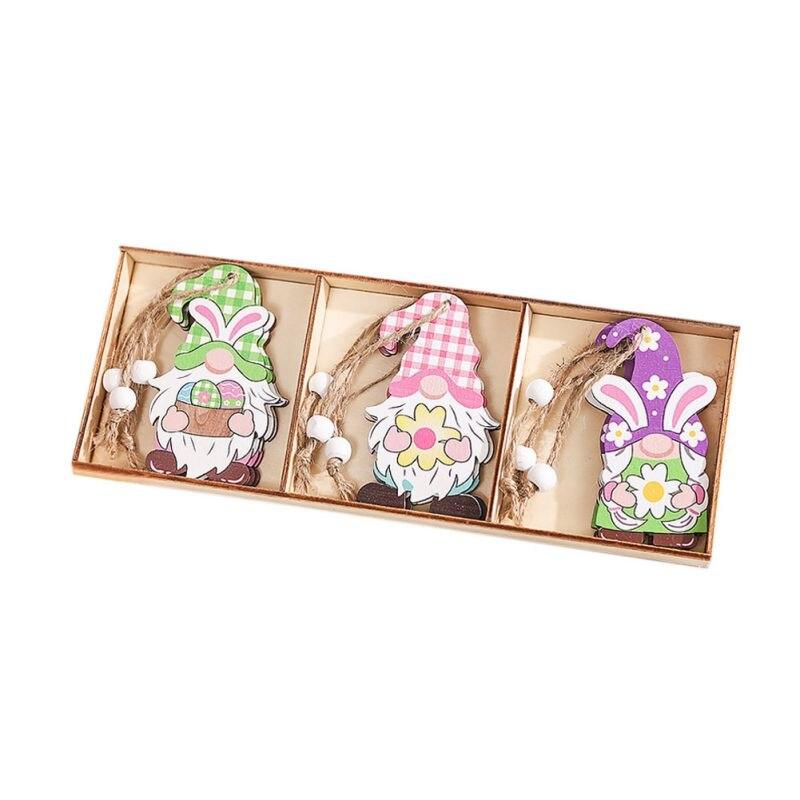 Easter Hanging Ornament Set – Wooden Bunny & Gnome Decorations (3 PCS, 21x9 cm)