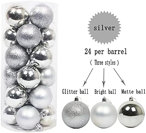 24 Silver Christmas Balls Ornaments in Glitter, Matte, and Bright Finish