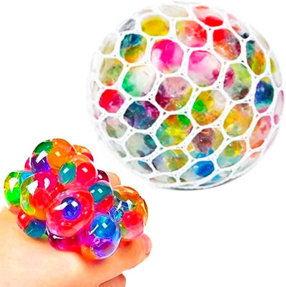 4 PCS Rainbow Mesh Stress Balls Set – Colorful Squishy Sensory Fidget Toys for Kids & Adults (8 cm)