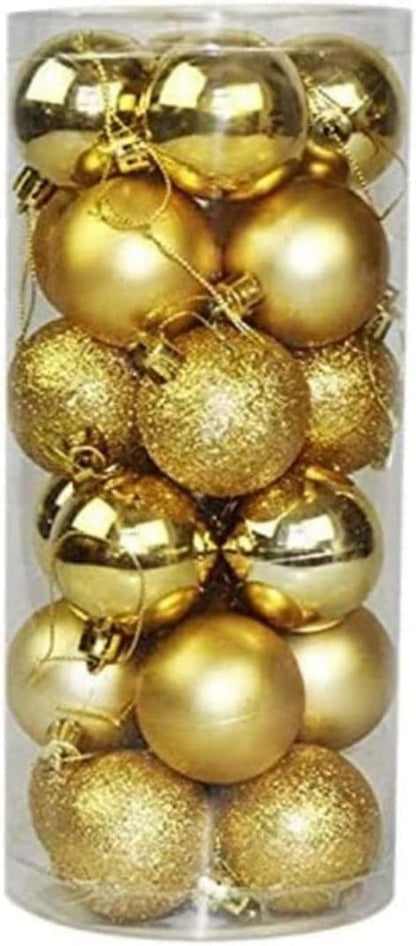 Set of 24 Gold Christmas Balls Ornaments in Glitter, Matte, and Shiny Finish