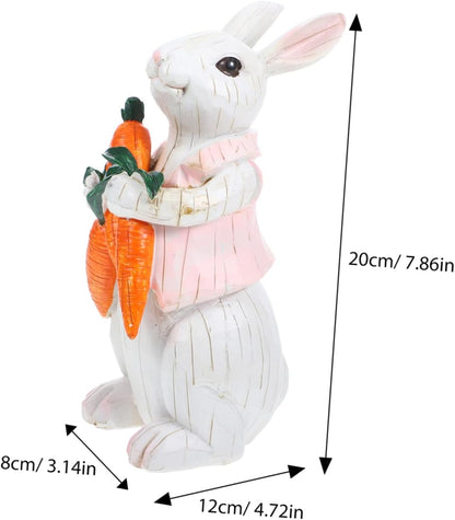 Easter Bunny Figurine with Carrots – 20cm Resin Table Decor