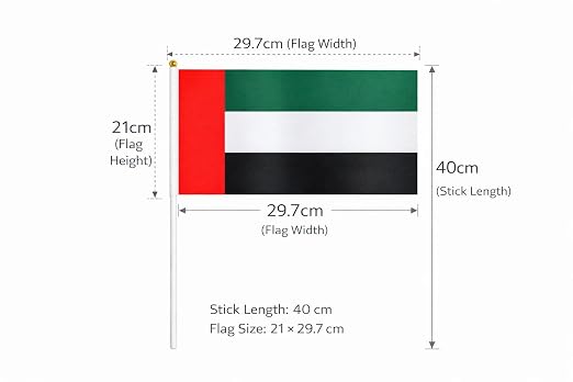 UAE Hand Flags A4 – Pack of 12 with Sticks | National Day & Events