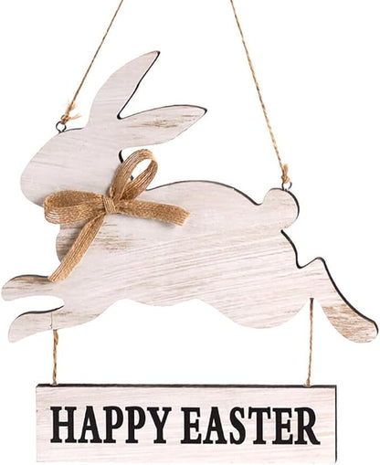 Happy Easter Wooden Bunny Hanging Sign – Rustic Wall & Door Decor