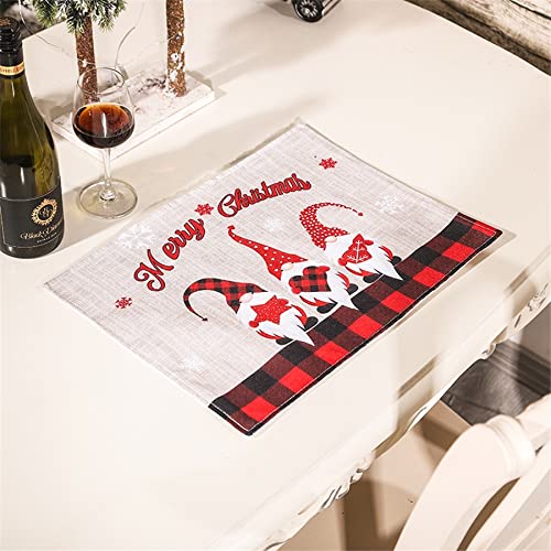 Merry Christmas Gnome Table Placemat Buffalo Plaid Decor