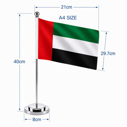 UAE Table Flag A4 with Silver Stand – National Day & Office Decor