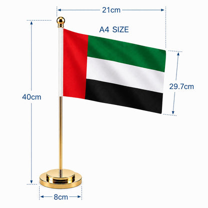 UAE Table Flag A4 with Gold Stand – National Day & Office Decor