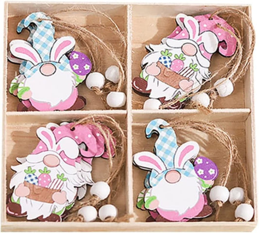 Easter Hanging Ornaments Set – Wooden Bunny & Gnome Spring Decorations (4 PCS)