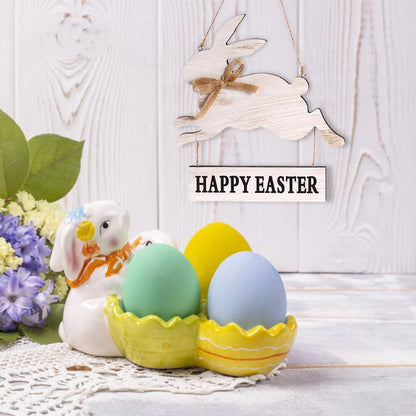 Happy Easter Wooden Bunny Hanging Sign – Rustic Wall & Door Decor