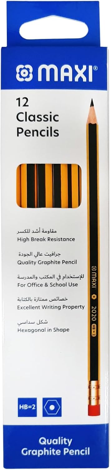 MAXI Classic HB Graphite Pencils Pack of 12 for School and Office