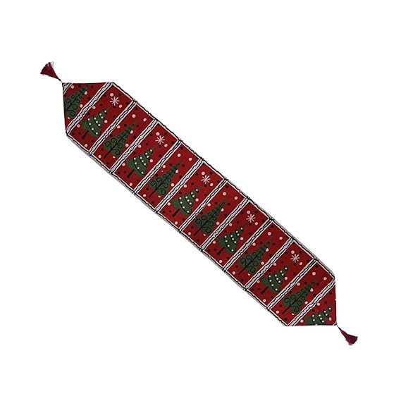 Red and Green Christmas Tree Snowflake Table Runner