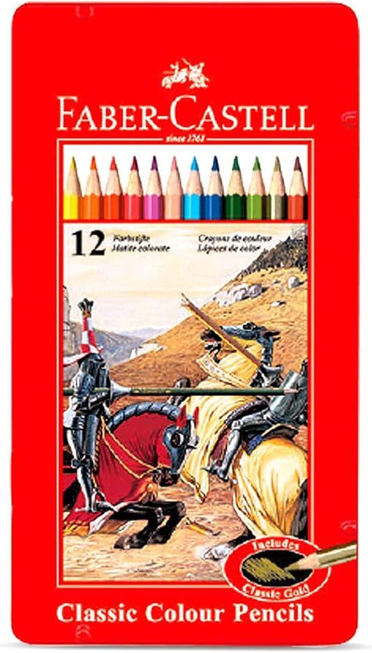 Faber-Castell Classic Colour Pencils 12 In A Flat Metal Tin,