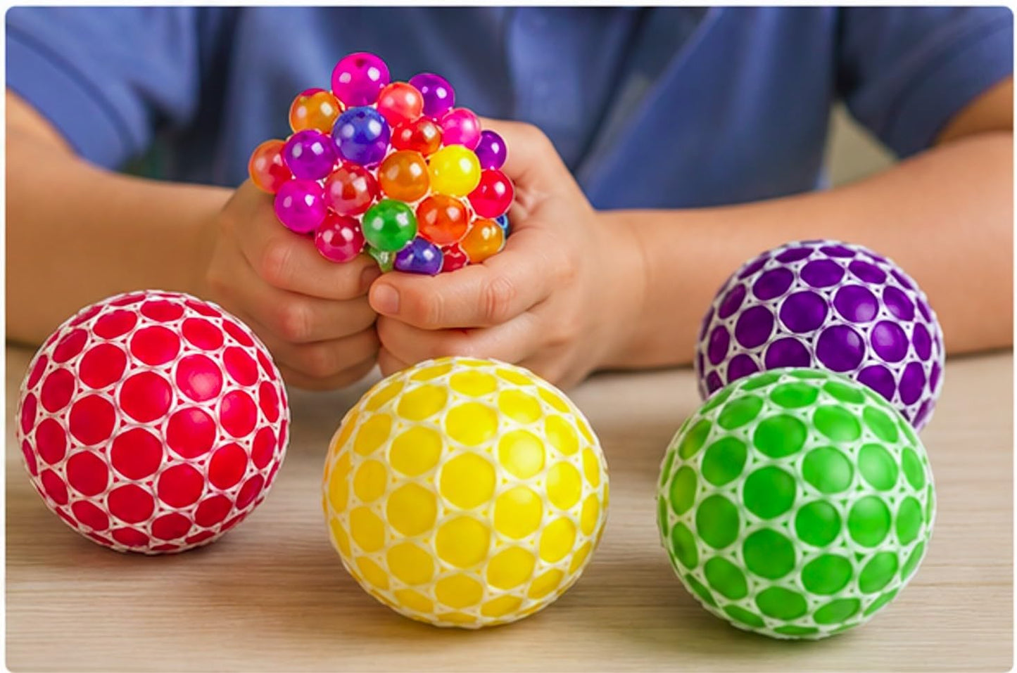 4 PCS Mesh Stress Balls Set – Colorful Squishy Fidget Sensory Toys for Kids & Adults (Random Colors)