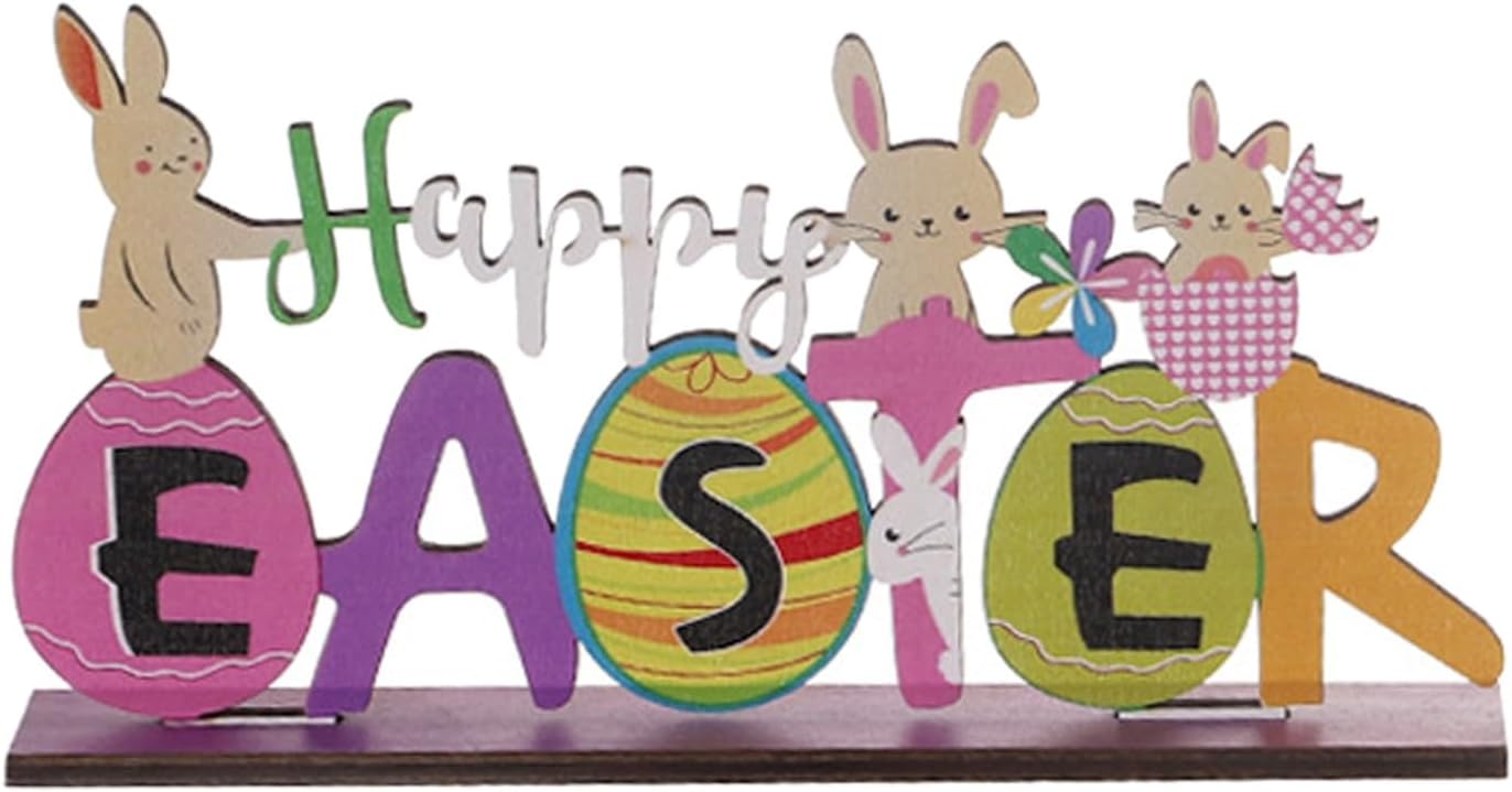 Happy Easter Wooden Table Sign – Bunny Egg Desktop Decor 20cm