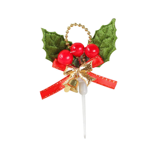 Christmas Holly Leaf Cupcake Topper with Ribbon & Bells-10 Pcs