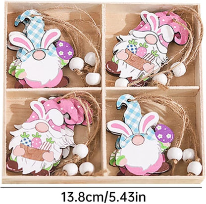 Easter Hanging Ornaments Set – Wooden Bunny & Gnome Spring Decorations (4 PCS)