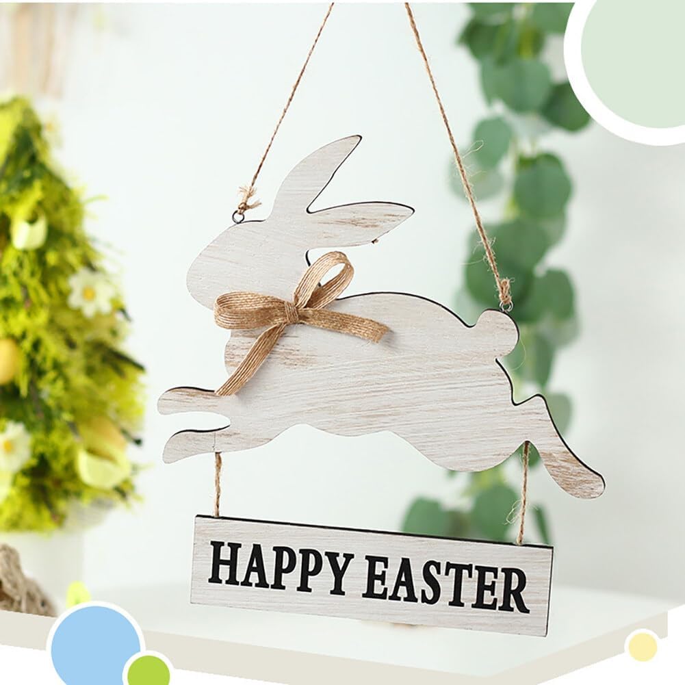 Happy Easter Wooden Bunny Hanging Sign – Rustic Wall & Door Decor