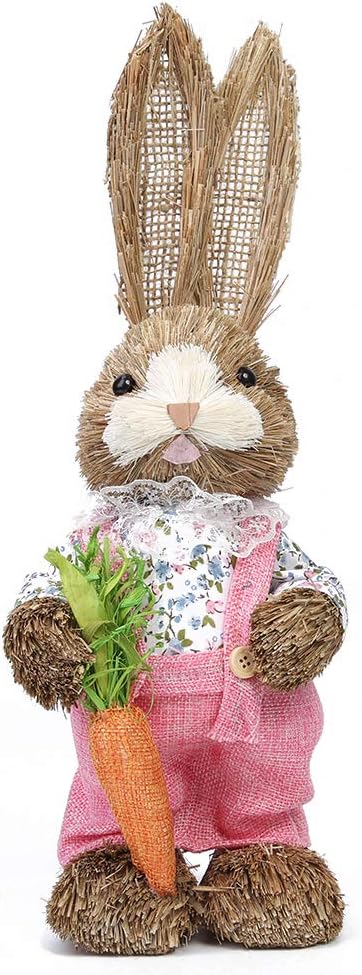 Straw Easter Bunny Decor with Carrot – 35cm Rustic Spring Home Decoration
