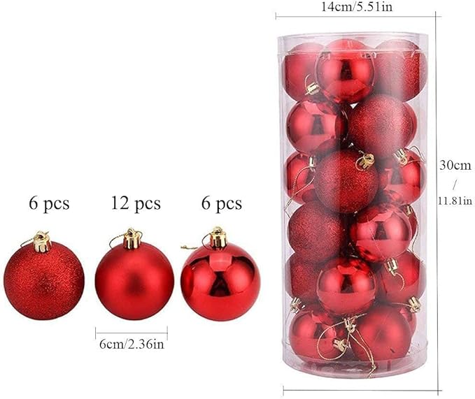 Pack of 24 Red Christmas Tree Ornaments – Gloss, Matte & Glitter Finish