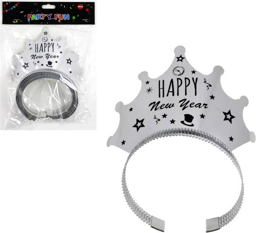 Happy New Year Crown Headband – Silver Color | Pack of 6