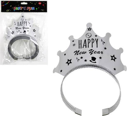 Happy New Year Crown Headband – Silver Color | Pack of 6