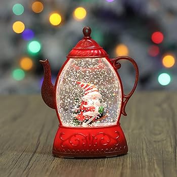 Teapot-Shaped Christmas Lamp with 3D Santa, Snowman and Warm Lighting
